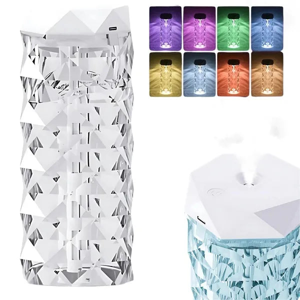 Kristály design USB-C párásító és aromadiffúzor, RGB fény, 1000 ml