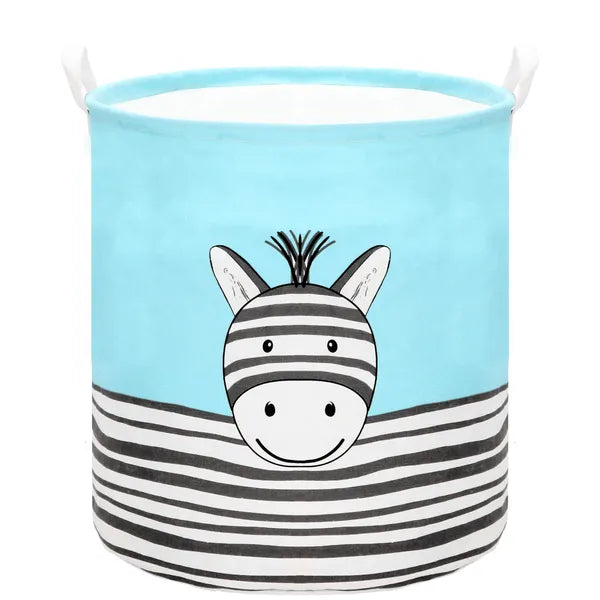 Tároló kosár 80 l, Ø40×50 cm, len-pamut, kék zebra mintás