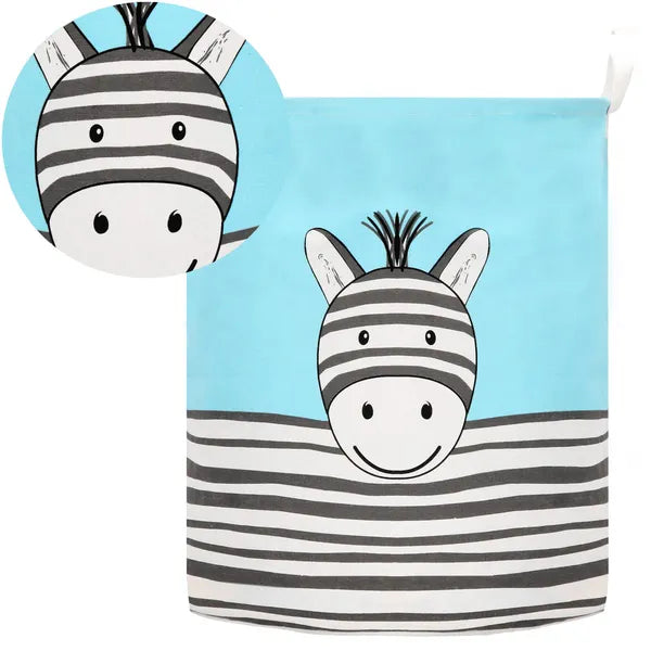 Tároló kosár 80 l, Ø40×50 cm, len-pamut, kék zebra mintás