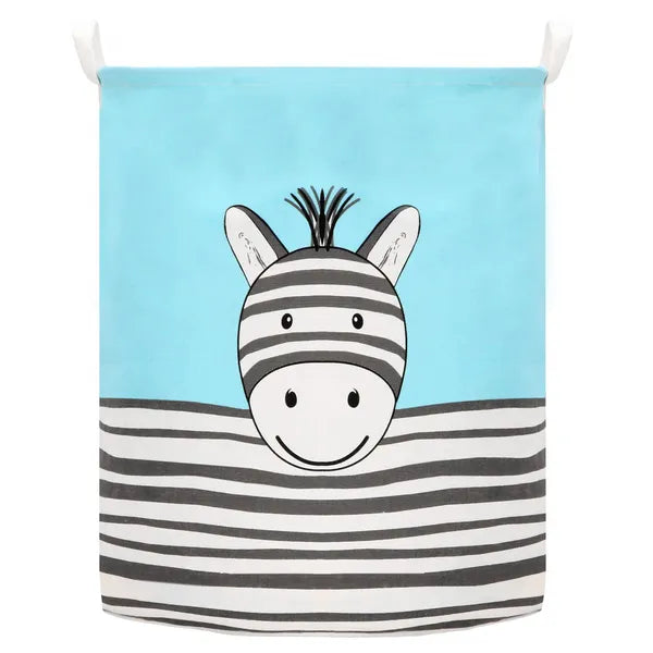Tároló kosár 80 l, Ø40×50 cm, len-pamut, kék zebra mintás