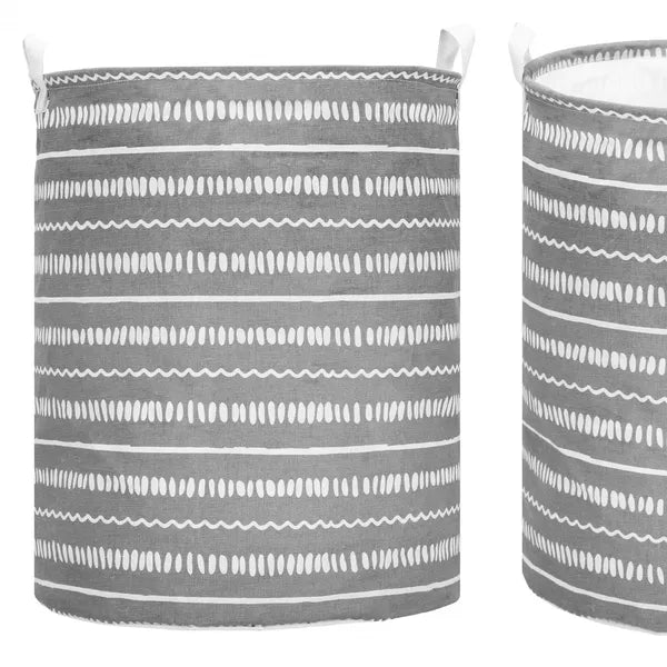 Skandináv tároló kosár 80 l, 50×40 cm, len/pamut, krém–szürke