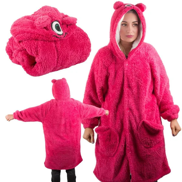 2in1 oversize XL kapucnis takaró pulóver, sötét rózsaszín pamut