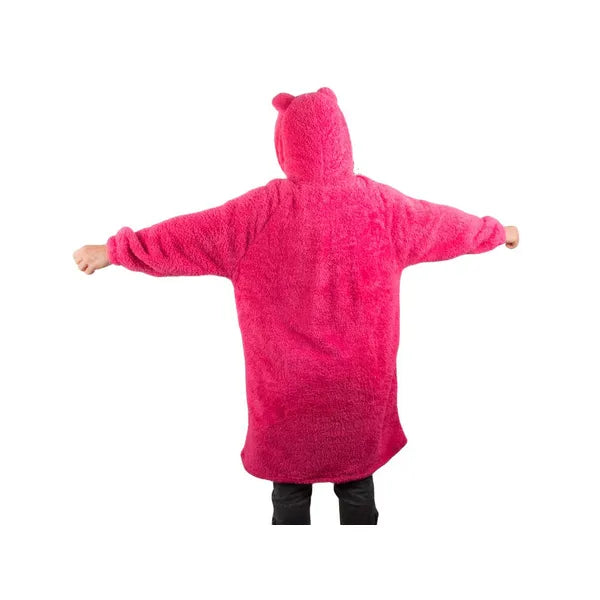 2in1 oversize XL kapucnis takaró pulóver, sötét rózsaszín pamut