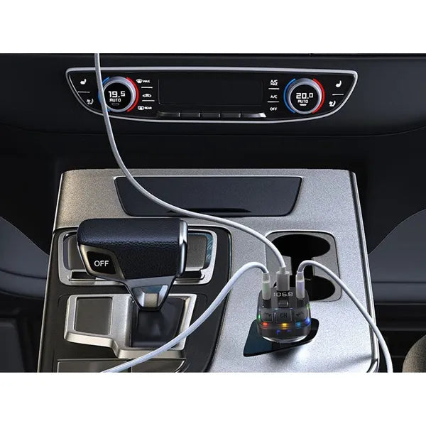Bluetooth 5.3 autós FM transzmitter, USB-C PD 30 W + 2×USB-A QC3.0, LED