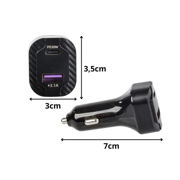 45 W-os USB-C PD autós gyorstöltő (USB-A 15 W) RGB, LCD kijelző