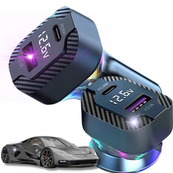 45 W-os USB-C PD autós gyorstöltő (USB-A 15 W) RGB, LCD kijelző
