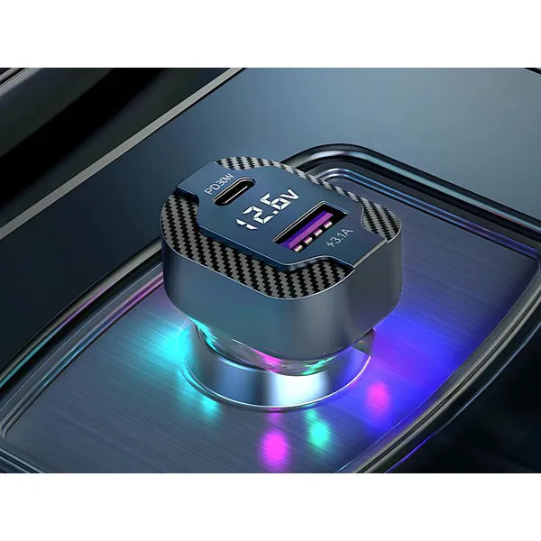 45 W-os USB-C PD autós gyorstöltő (USB-A 15 W) RGB, LCD kijelző