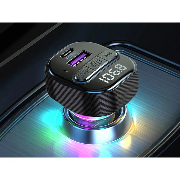 Autós FM Bluetooth 5.3 transzmitter, USB-C PD 30W + USB-A QC3.0 töltő, LED