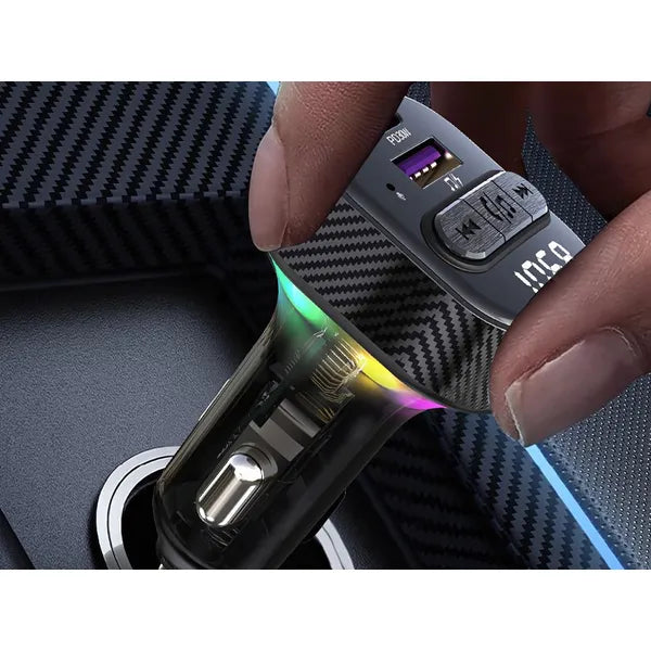 Autós FM Bluetooth 5.3 transzmitter, USB-C PD 30W + USB-A QC3.0 töltő, LED