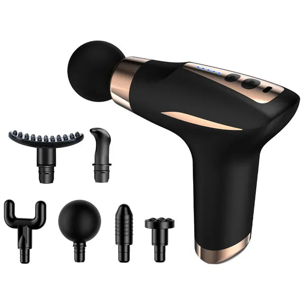 Masszázspisztoly 6 fejjel, fűtés, usb-c, fekete