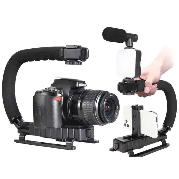Vlogging készlet okostelefonhoz: C-markolat, állvány, mikrofon, LED, BT táv