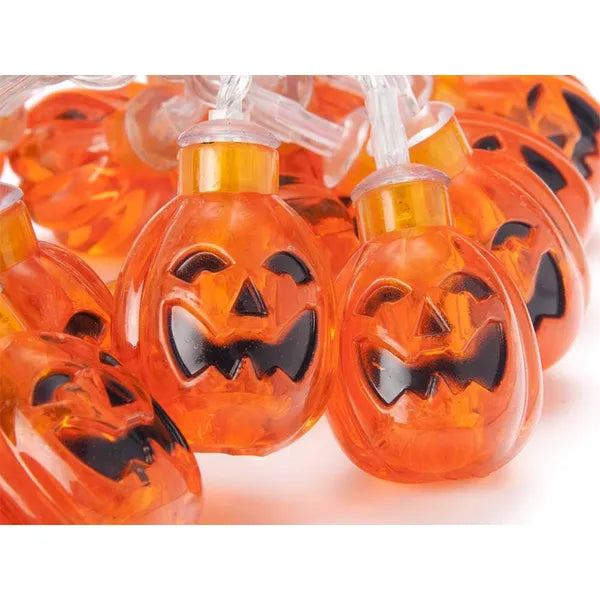 10 LED tök formájú fényfüzér 2 m, elemes, meleg fehér Halloween dekor