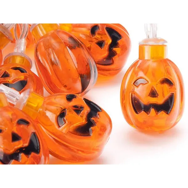 10 LED tök formájú fényfüzér 2 m, elemes, meleg fehér Halloween dekor