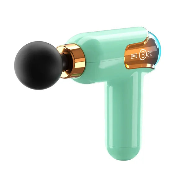 Mini masszázspisztoly 30 W, 9 fokozat, 4 fej, USB-C, zöld