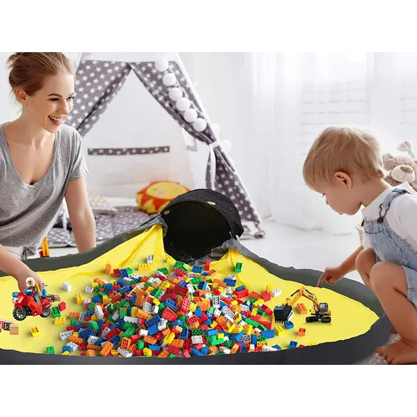 Fekete vízálló játéktároló kosár 32×28 cm, 140 cm lecsatolható játékszőnyeggel