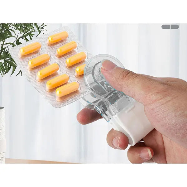 Tabletta-kinyomó eszköz blisterből, 8×4 cm, fekete-fehér műanyag
