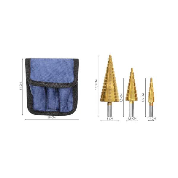 Titánbevonatú lépcsős fúrószár készlet 4-32 mm, 3 db, tokkal