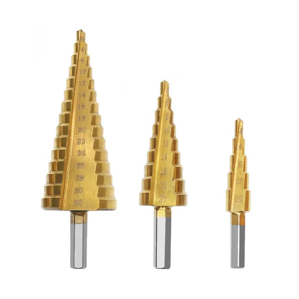 Titánbevonatú lépcsős fúrószár készlet 4-32 mm, 3 db, tokkal