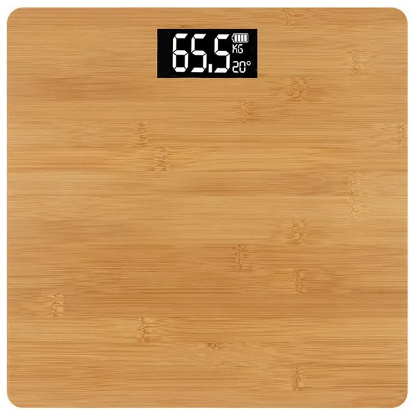 Bambusz digitális személymérleg LCD kijelzővel, hőmérő, 180 kg