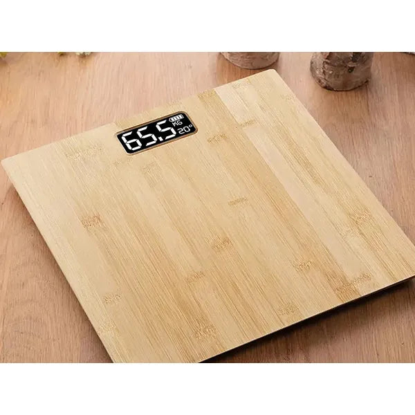 Bambusz digitális személymérleg LCD kijelzővel, hőmérő, 180 kg