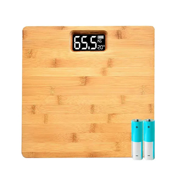 Bambusz digitális személymérleg LCD kijelzővel, hőmérő, 180 kg