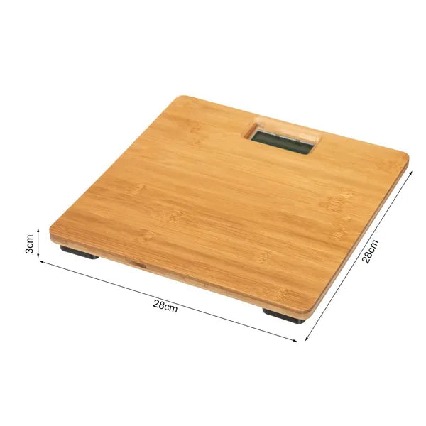 Bambusz digitális személymérleg LCD kijelzővel, hőmérő, 180 kg
