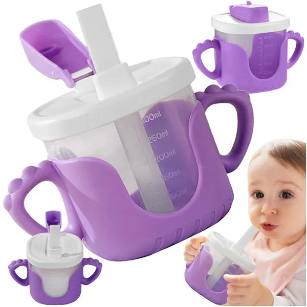 Szilikon fogantyús, csöpögésmentes bébi itatópohár szívószállal 300 ml