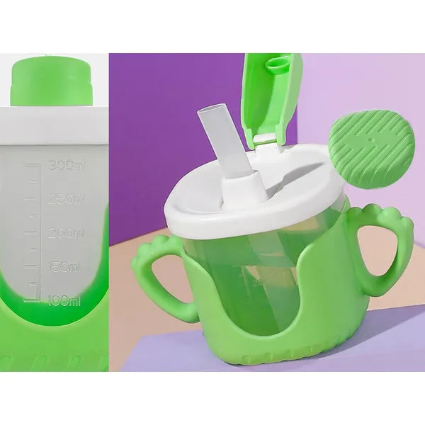 Szilikon fogantyús, csöpögésmentes bébi itatópohár szívószállal 300 ml