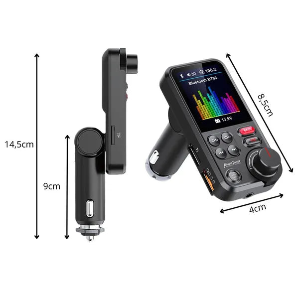 Bluetooth 5.0 FM transzmitter 12-24 V, QC 3.0 USB töltő, LCD kihangosító