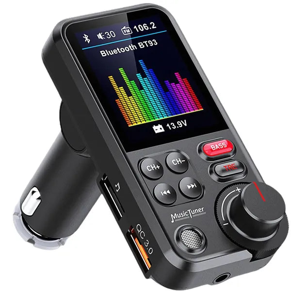 Bluetooth 5.0 FM transzmitter 12-24 V, QC 3.0 USB töltő, LCD kihangosító