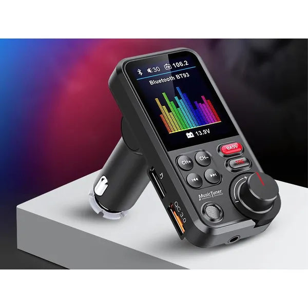 Bluetooth 5.0 FM transzmitter 12-24 V, QC 3.0 USB töltő, LCD kihangosító