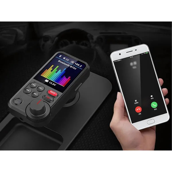 Bluetooth 5.0 FM transzmitter 12-24 V, QC 3.0 USB töltő, LCD kihangosító