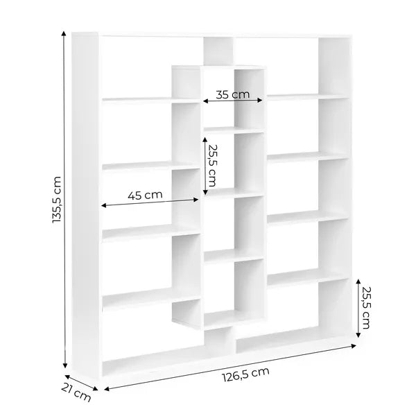 Modern Álló Könyvespolc 14 Polccal, Fehér Színben | WYJ-400