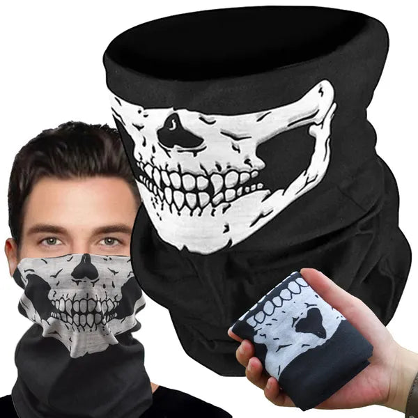 Fekete koponya-mintás univerzális multifunkciós rugalmas csősál/balaclava