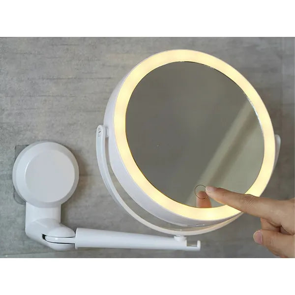 LED sminktükör 17,7 cm, 5× nagyítás, 3 féle fény, 360° forgatható fali kar