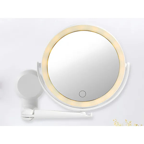 LED sminktükör 17,7 cm, 5× nagyítás, 3 féle fény, 360° forgatható fali kar