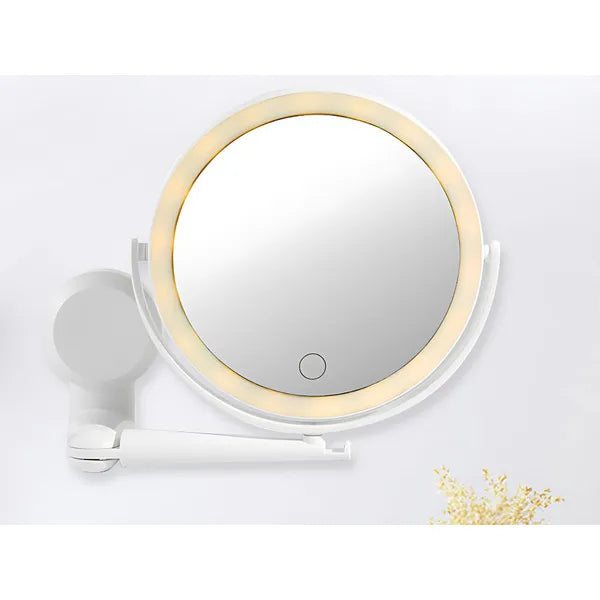 LED sminktükör 17,7 cm, 5× nagyítás, 3 féle fény, 360° forgatható fali kar