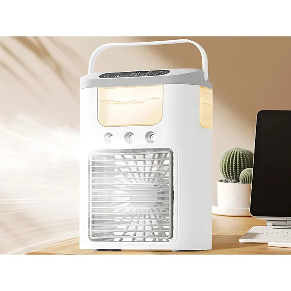 Asztali ventilátor párásítóval, USB-s, RGB LED, 3 fokozat