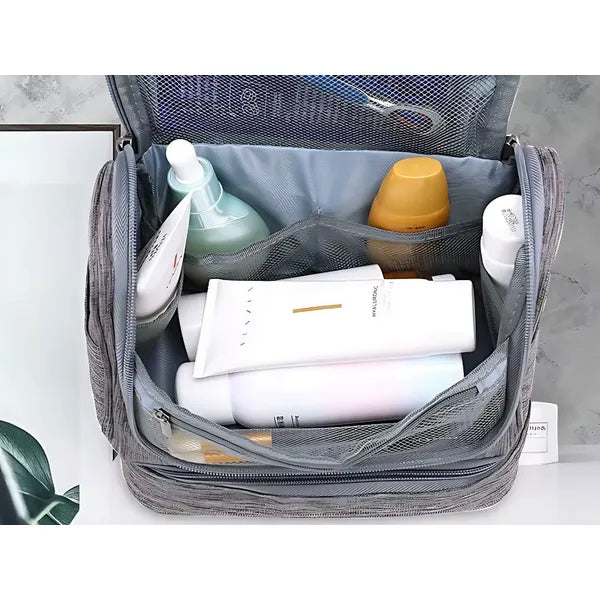 Akasztóval ellátott nagy méretű vízálló utazó neszesszer, szürke unisex
