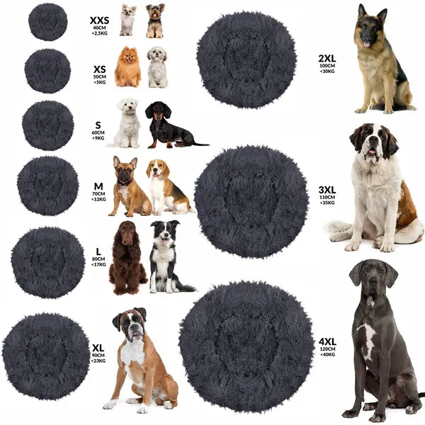 Kerek plüss kutyafekhely 110 cm, szürke, 3XL, csúszásgátló alap