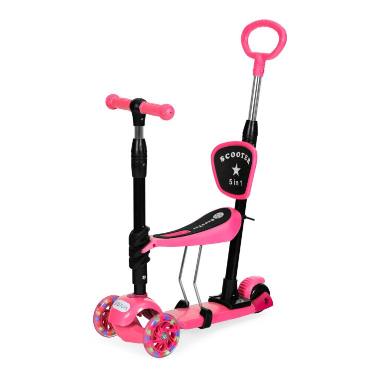 ECOTOYS 4 az 1-ben háromkerekű roller állítható üléssel, kormánnyal, háttámlával, vezetővel, rózsaszín