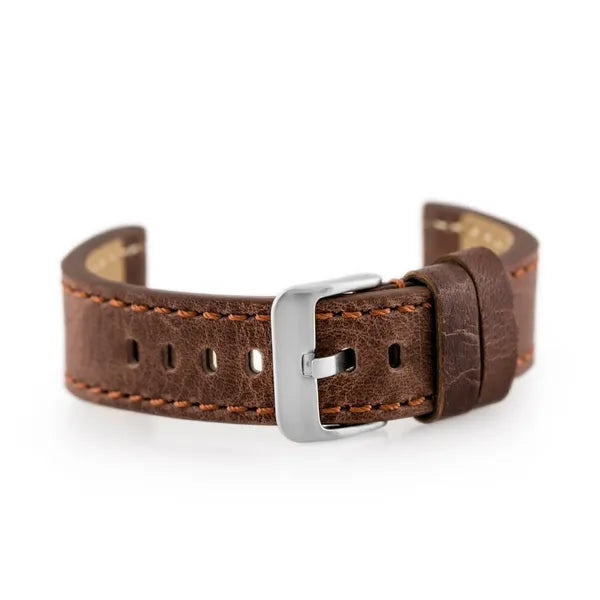 Watch leather strap W48 - PREMIUM - dark brown II - 24mm