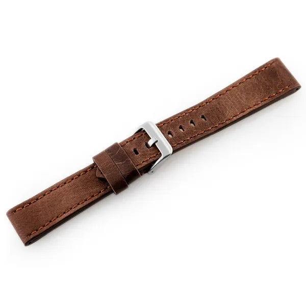 Watch leather strap W48 - PREMIUM - dark brown II - 24mm