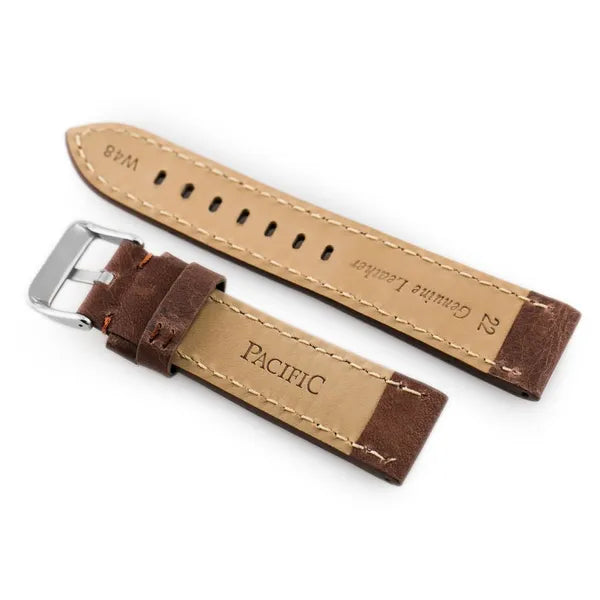 Watch leather strap W48 - PREMIUM - dark brown II - 24mm