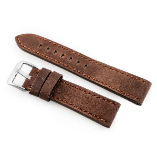 Watch leather strap W48 - PREMIUM - dark brown II - 24mm
