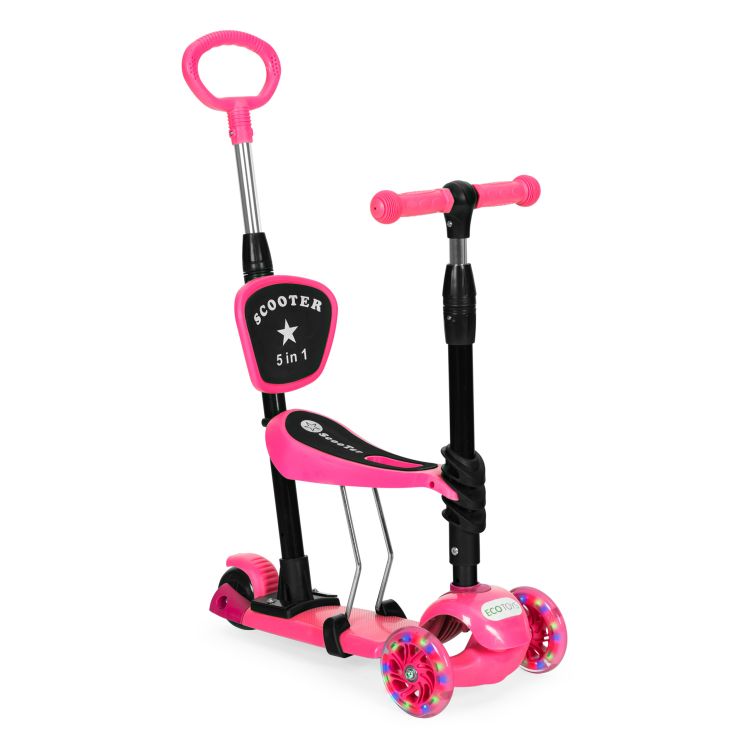 ECOTOYS 4 az 1-ben háromkerekű roller állítható üléssel, kormánnyal, háttámlával, vezetővel, rózsaszín