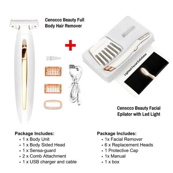 Cenocco Beauty 2 az 1-ben LED-es arcepilátor és vízálló teljes test szőrtelenítő