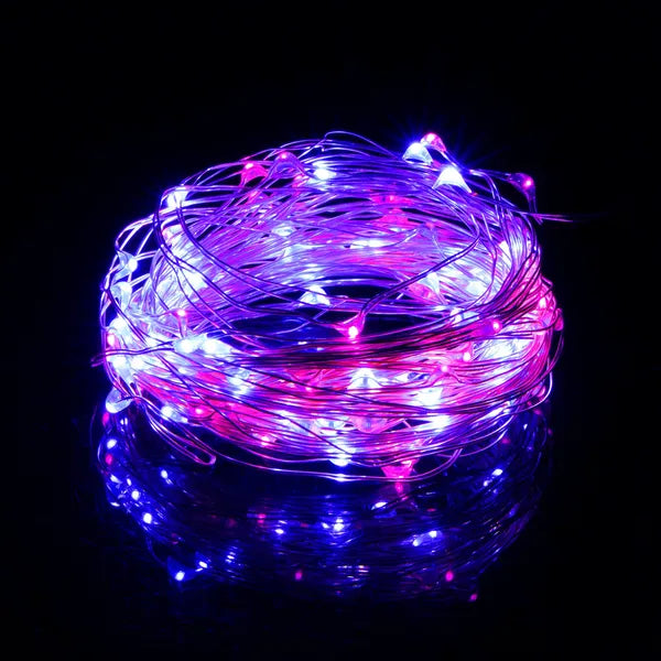 100 LED-es elemes fényfüzér, 9,9 m, rózsaszín-kék