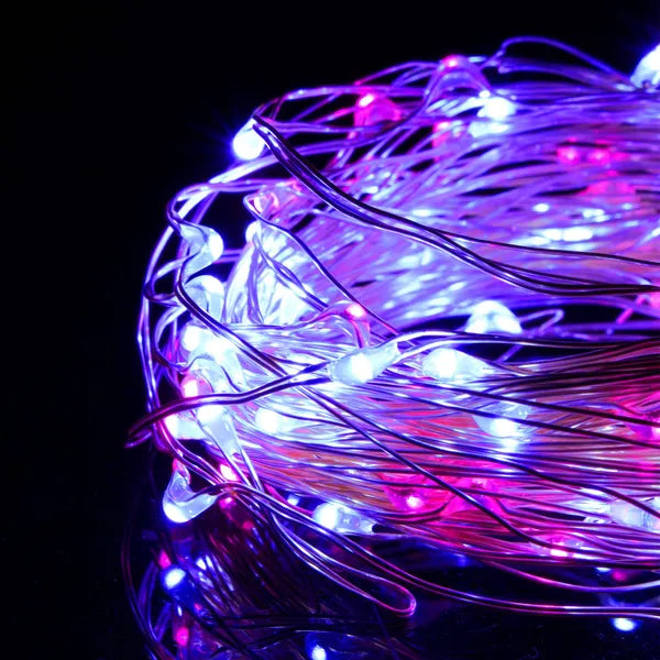 100 LED-es elemes fényfüzér, 9,9 m, rózsaszín-kék