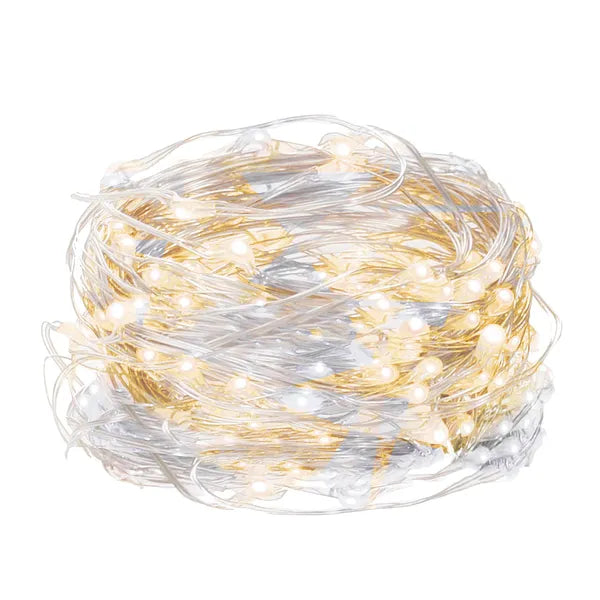 100 LED-es elemes fényfüzér, 9,9 m, hideg–meleg fehér, IP44
